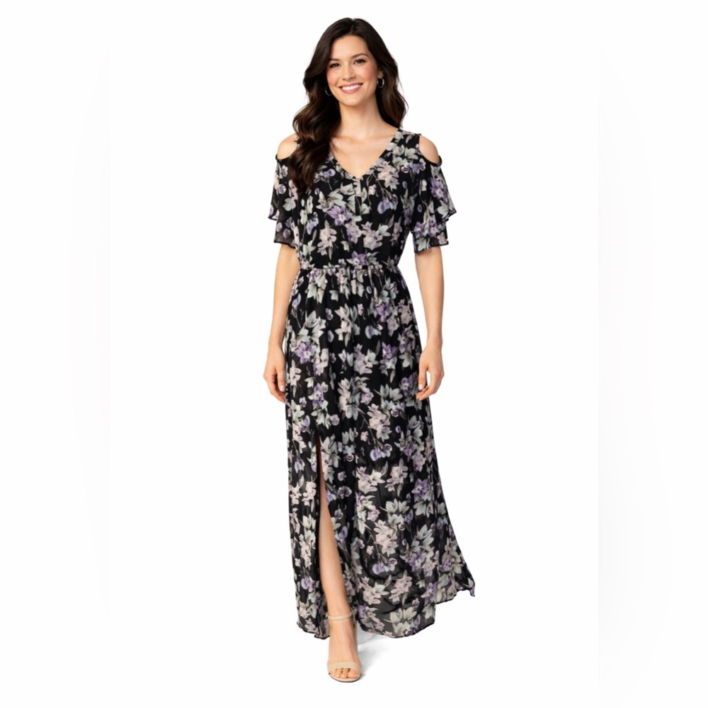 WHBM Maxi Dress 2 XS Colorful Flowy Short Cold Sleeve Fairy Floral Washable